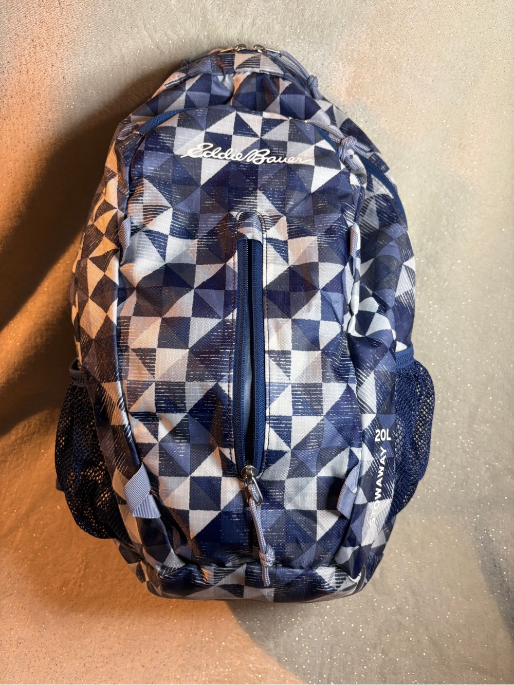Eddie Bauer Stowaway 20L Packable Backpack Blue Geometric Pattern Lightweight